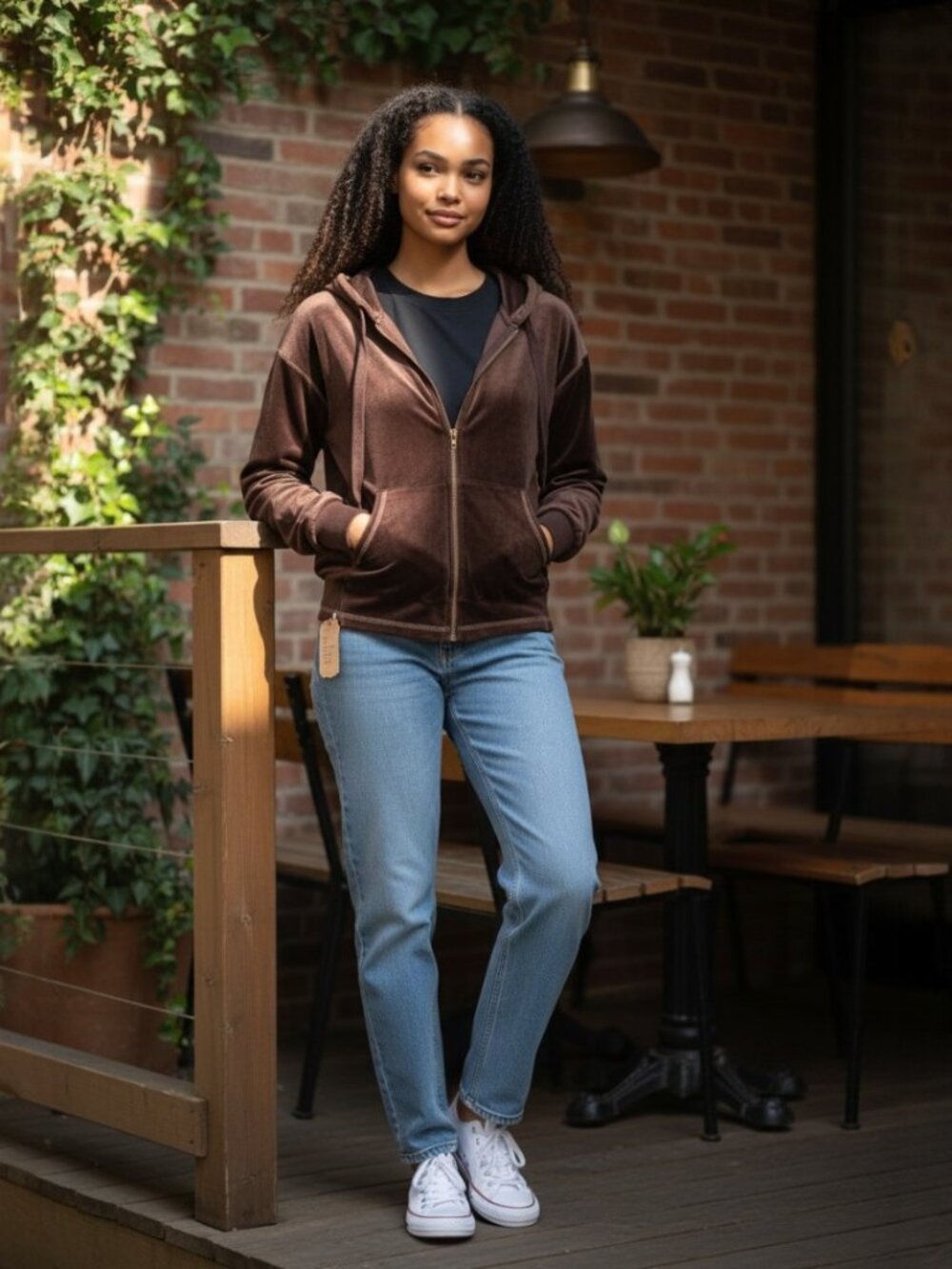 Altar'd State Deep Brown Velour Hoodie Size M